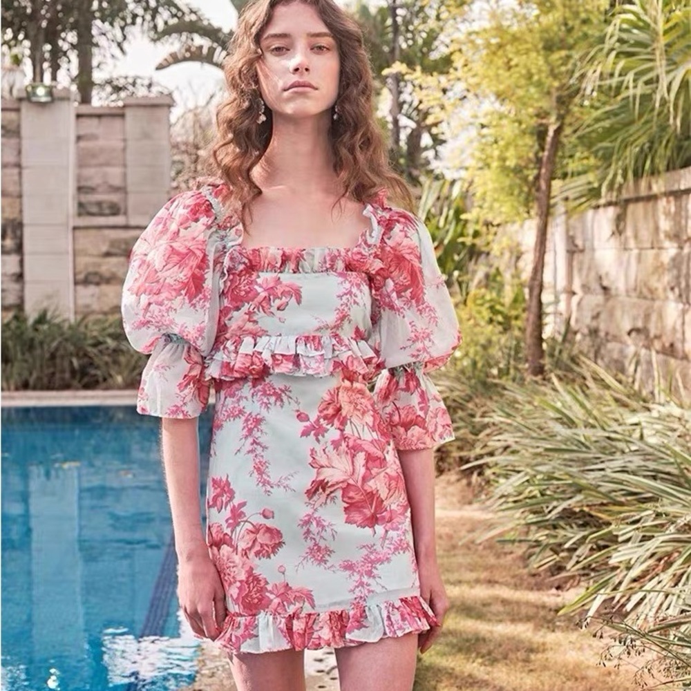 Alice McCall flamingo  dress Red and Pink Puff Sleeve Sundress